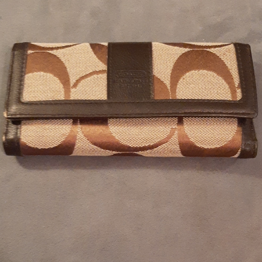 Coach Tan and Brown Circular Pattern Wallet